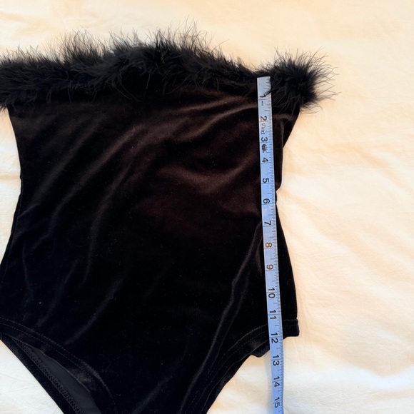 Shein Black Velvet Feather-Trimmed Tube Top Bodysuit Dressy Party Top Size M - Picture 8 of 9